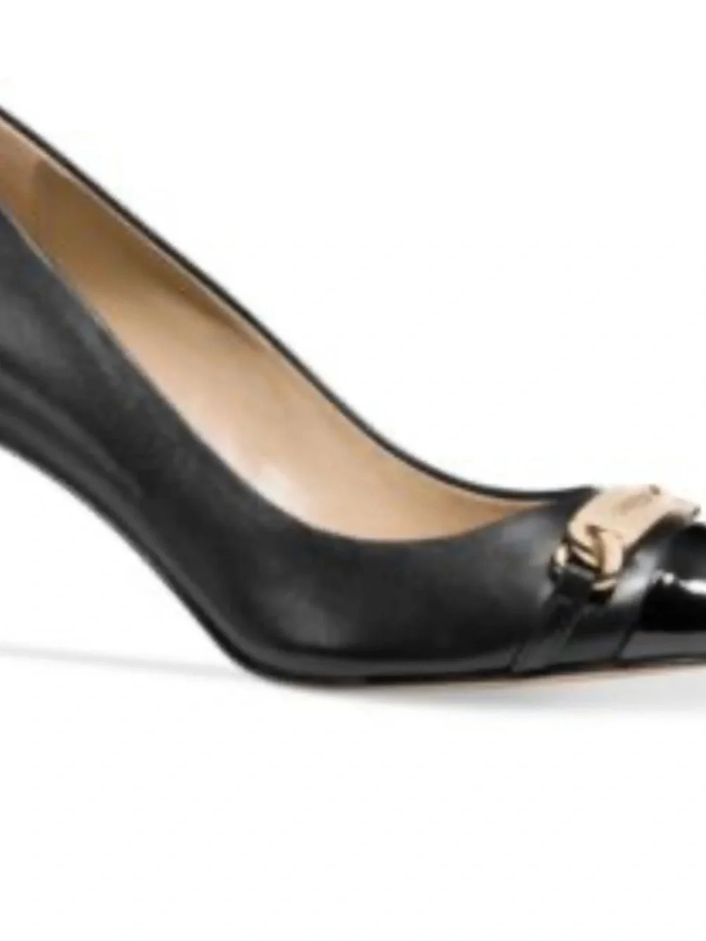 Coach Black Leather Mid-Heel Pump with Gold Horsebit - Picture 2 of 14